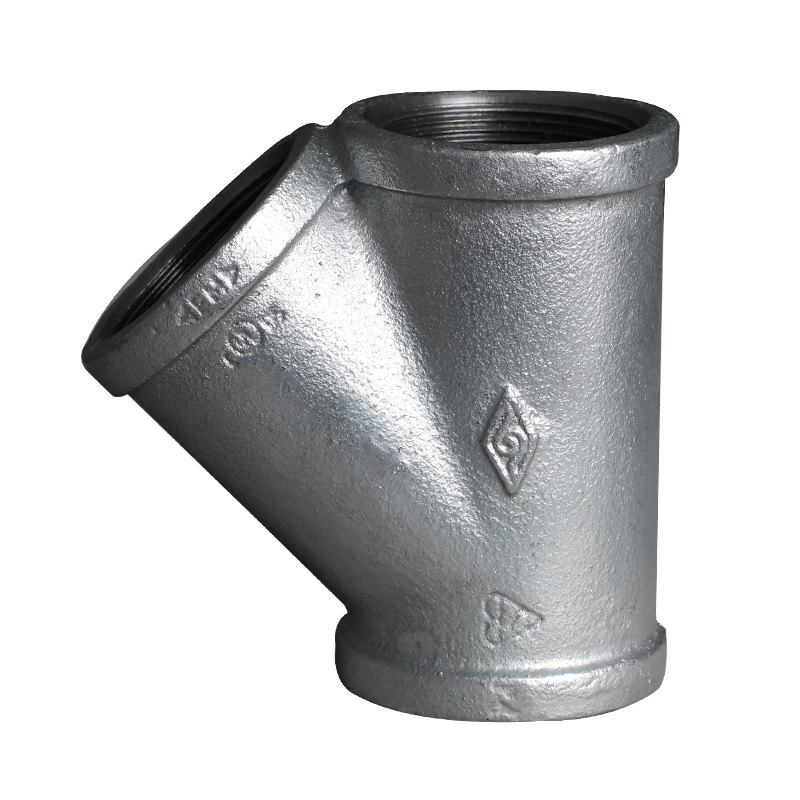 Square edge malleable cast iron 45 degree tee 165