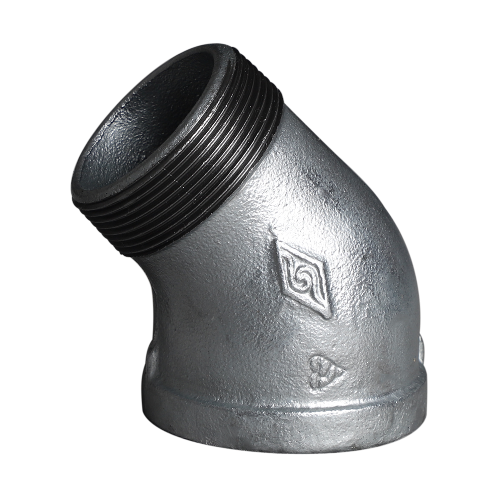 Square edge malleable cast iron 45 degree internal and external thread elbow 121 Square edge malleable cast iron 45 degree internal and external thread elbow 121