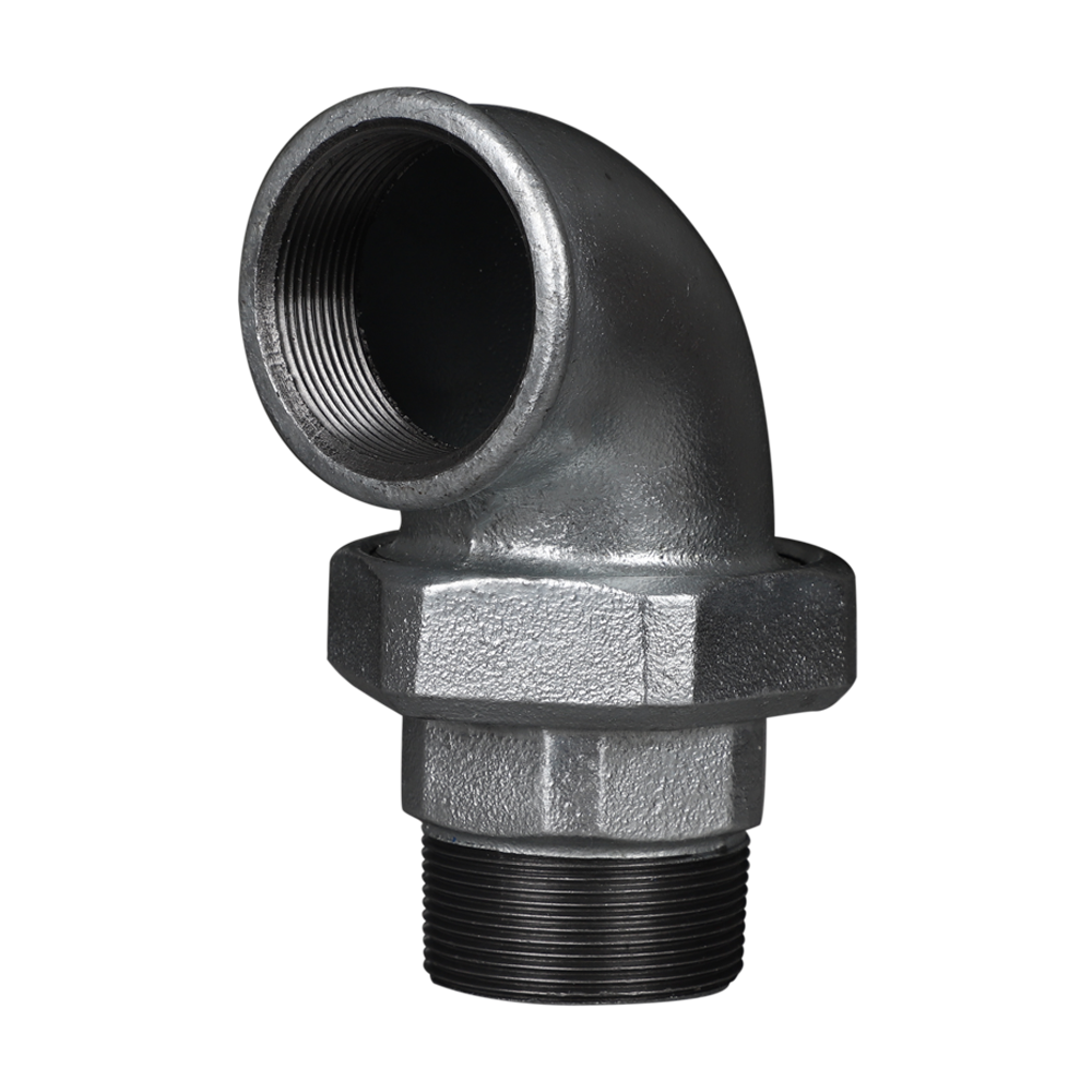 Square edge malleable cast iron with rubber pad flat seat inner and outer thread elbow union 97D
