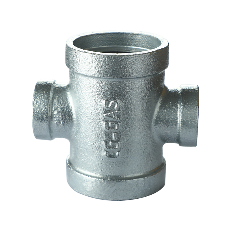 Wide edge malleable cast iron reducing cross 180R