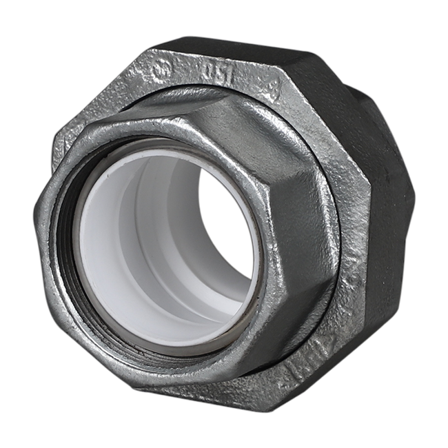 Plastic-lined malleable cast iron flat seat union 330CSB